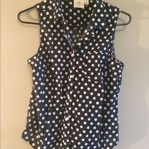 Navy and blue polka dot blouse